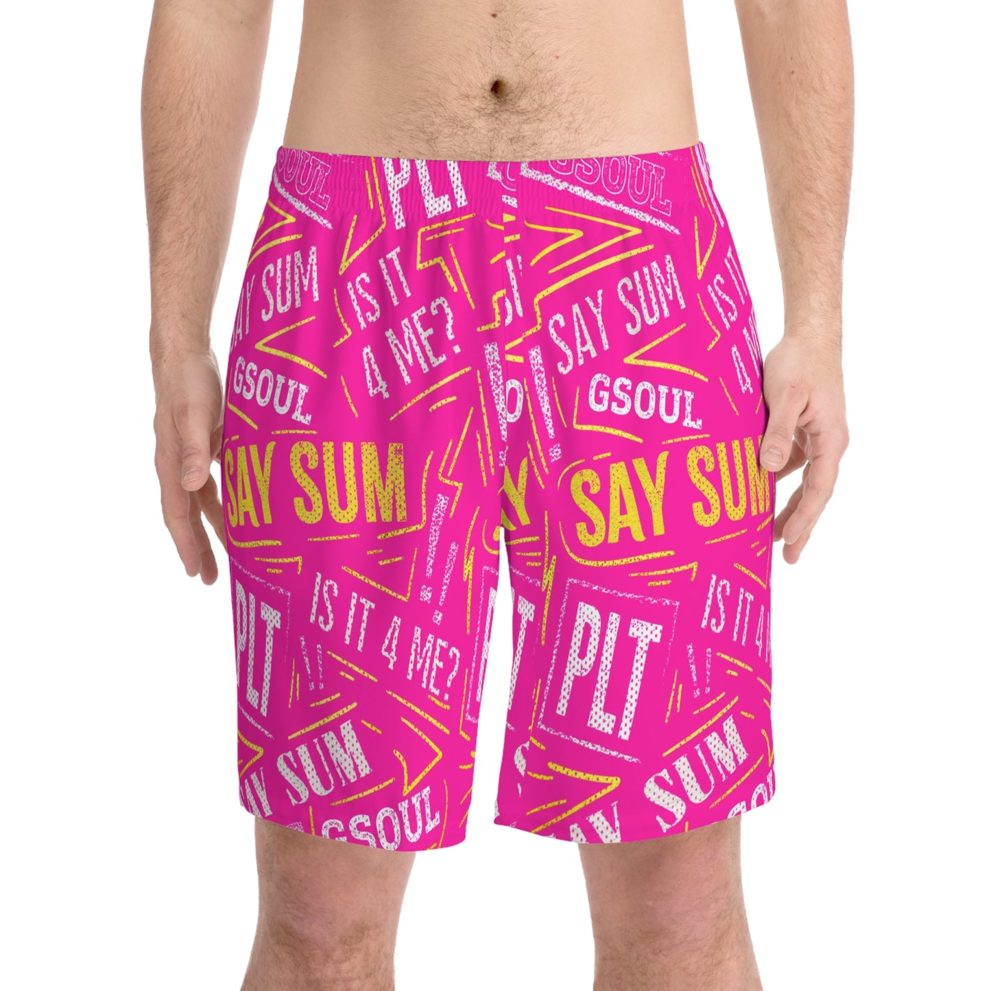 GSOUL PLT SAY SUM Men's Neon Pink Beach Shorts