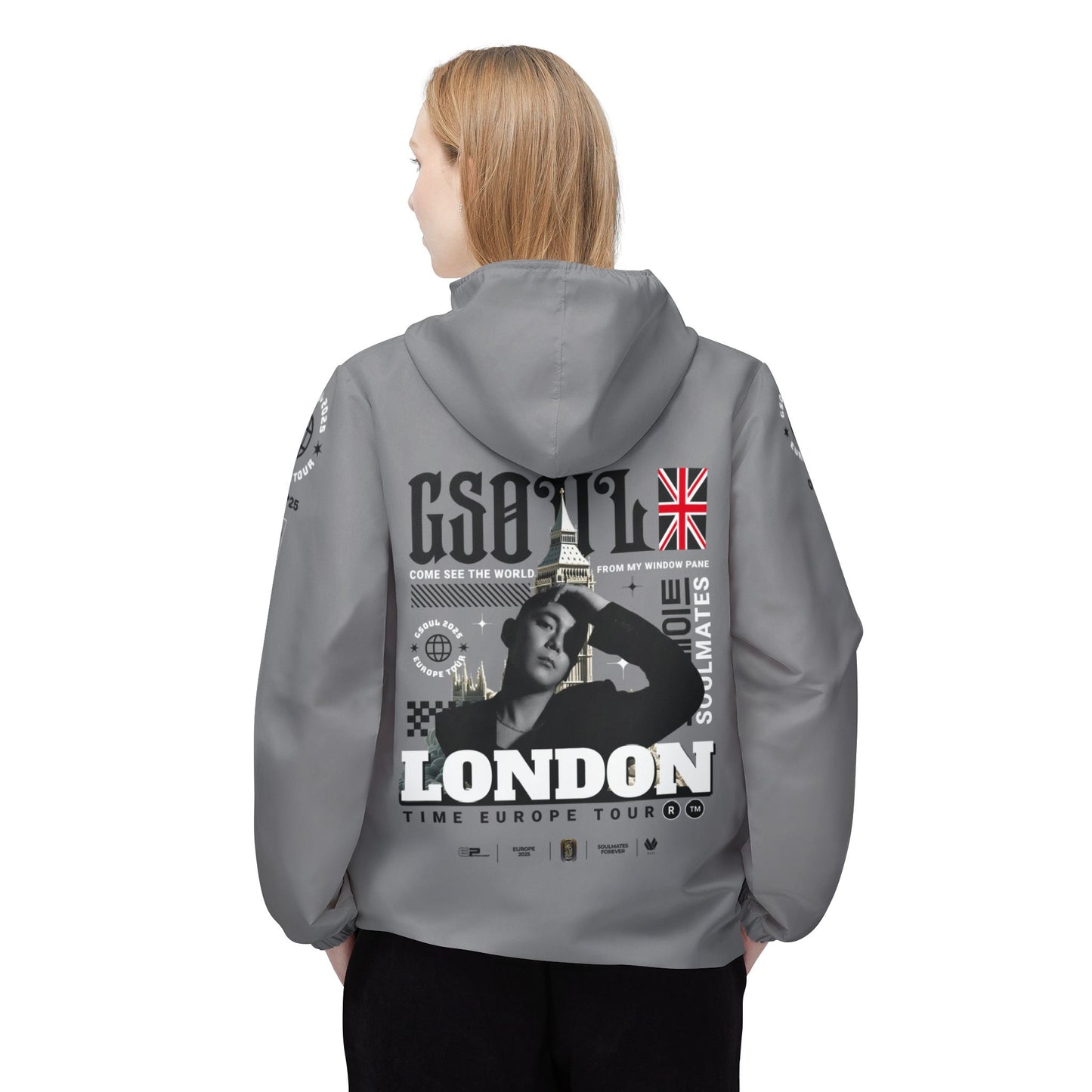 London Time Gray /black Windbreaker Jacket