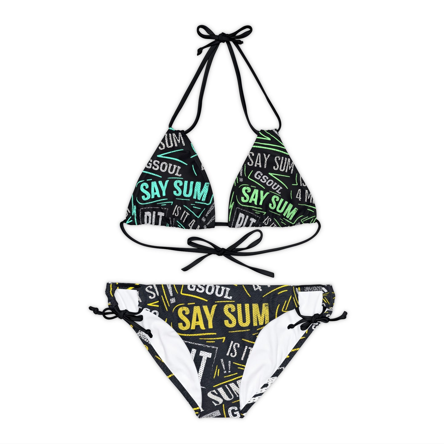PLT "SAY SUM" Black/Teal Strappy Bikini Set