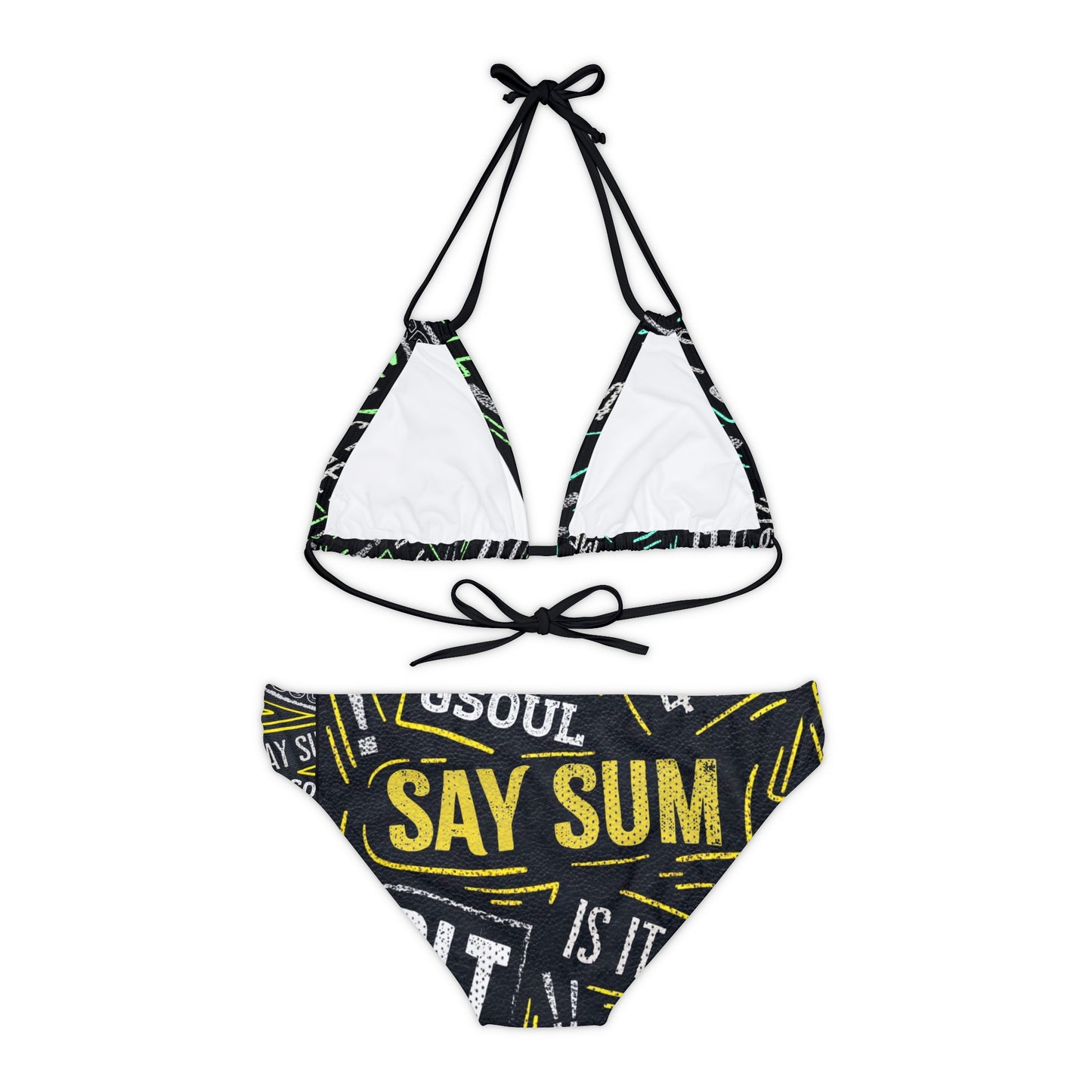 PLT "SAY SUM" Black/Teal Strappy Bikini Set