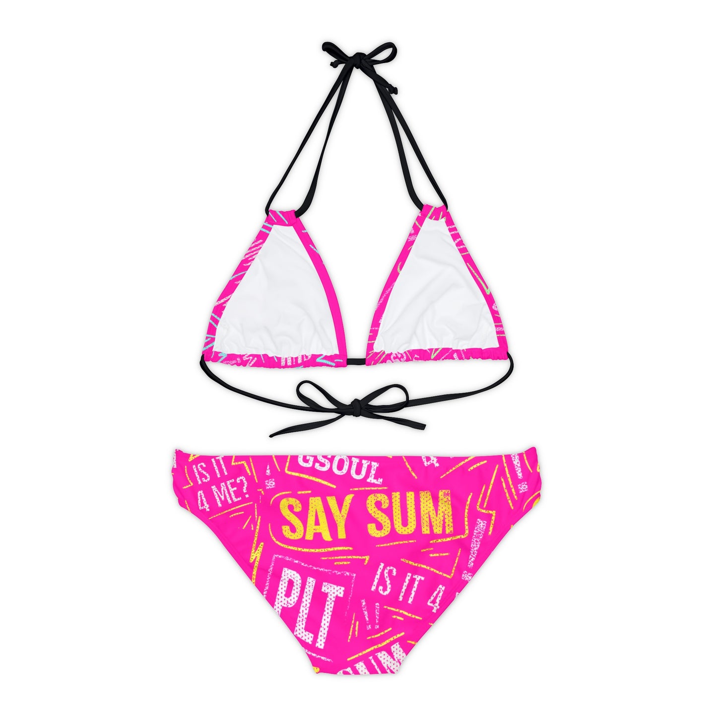 PLT "SAY SUM" Neon Pink Strappy Bikini Set