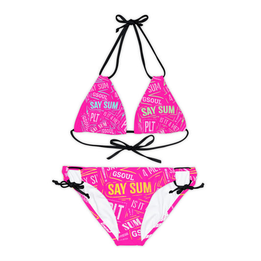 PLT "SAY SUM" Hot!!!🥵 Pink/Teal/Lime/Yellow Strappy Bikini Set